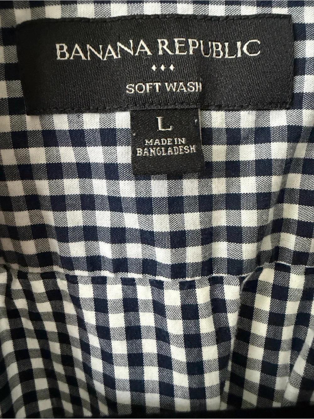 Banana Republic Navy and White Gingham Short-Sleeve Button-Down Shirt